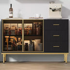 Buffet moderne avec rangement, bahut cannelé avec tiroirs et portes vitrées pour entrée, salon, cuisine