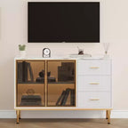 Buffet moderne avec rangement, bahut cannelé avec tiroirs et portes vitrées pour entrée, salon, cuisine