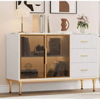 Modern Buffet Cabinet with Storage, Fluted Sideboard Cabinet with Drawers & Glass Doors for Entryway, Living Room, Kitchen