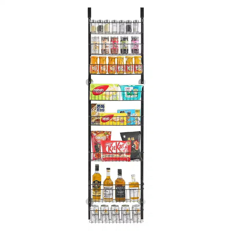 8-Tier Over the Door Pantry Organizer, Adjustable Heavy-Duty Steel Hanging Spice Rack for Kitchen, Bathroom and Laundry Storage, Black