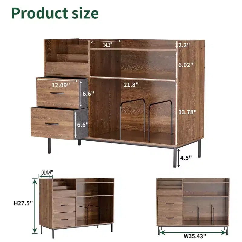 Étagère à disques réglable en hauteur JVNOXK de 70 cm, pouvant contenir plus de 350 vinyles, avec supports d'enceintes et 2 tiroirs, adaptée aux salons