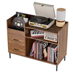 Étagère à disques réglable en hauteur JVNOXK de 70 cm, pouvant contenir plus de 350 vinyles, avec supports d'enceintes et 2 tiroirs, adaptée aux salons