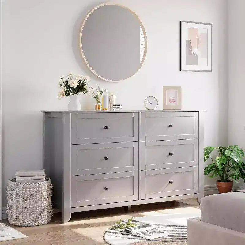 Commode à 6 tiroirs GustoWave, 137 cm de large, commode de rangement moderne pour chambre à coucher, organisateur à tiroirs profonds pour vêtements, salon, couloir
