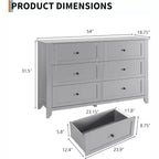 Commode à 6 tiroirs GustoWave, 137 cm de large, commode de rangement moderne pour chambre à coucher, organisateur à tiroirs profonds pour vêtements, salon, couloir