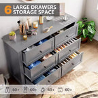 Commode à 6 tiroirs GustoWave, 137 cm de large, commode de rangement moderne pour chambre à coucher, organisateur à tiroirs profonds pour vêtements, salon, couloir