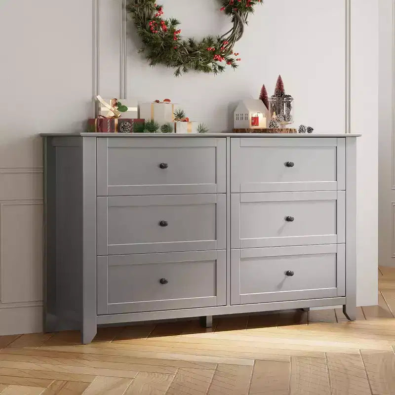 Commode à 6 tiroirs GustoWave, 137 cm de large, commode de rangement moderne pour chambre à coucher, organisateur à tiroirs profonds pour vêtements, salon, couloir
