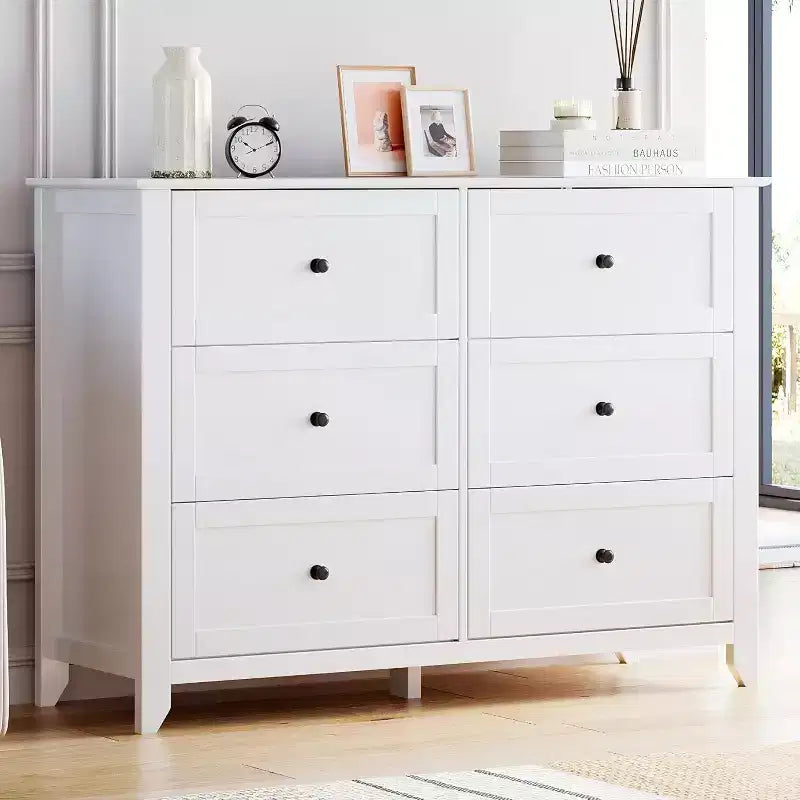 Commode à 6 tiroirs GustoWave, 137 cm de large, commode de rangement moderne pour chambre à coucher, organisateur à tiroirs profonds pour vêtements, salon, couloir