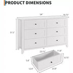 Commode à 6 tiroirs GustoWave, 137 cm de large, commode de rangement moderne pour chambre à coucher, organisateur à tiroirs profonds pour vêtements, salon, couloir