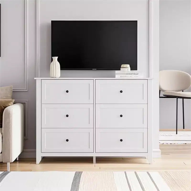 Commode à 6 tiroirs GustoWave, 137 cm de large, commode de rangement moderne pour chambre à coucher, organisateur à tiroirs profonds pour vêtements, salon, couloir