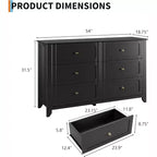 Commode à 6 tiroirs GustoWave, 137 cm de large, commode de rangement moderne pour chambre à coucher, organisateur à tiroirs profonds pour vêtements, salon, couloir