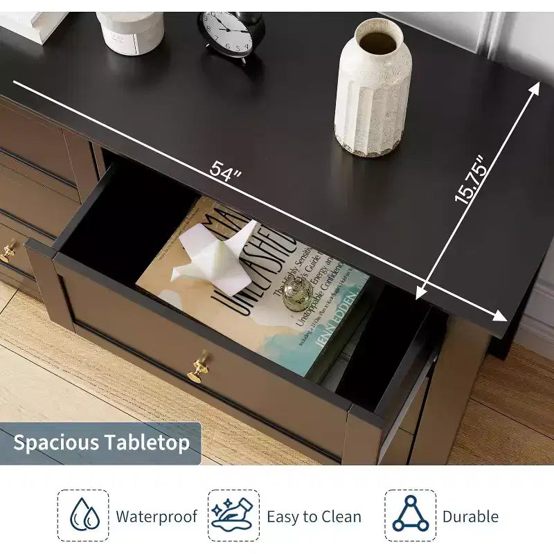 Commode à 6 tiroirs GustoWave, 137 cm de large, commode de rangement moderne pour chambre à coucher, organisateur à tiroirs profonds pour vêtements, salon, couloir