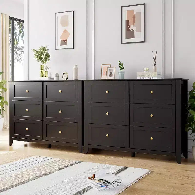 Commode à 6 tiroirs GustoWave, 137 cm de large, commode de rangement moderne pour chambre à coucher, organisateur à tiroirs profonds pour vêtements, salon, couloir