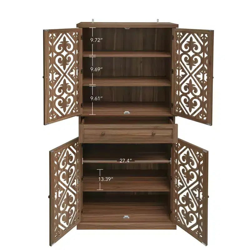 GDFStudio Hannah Rustic 72.05'' Tall Carved Cabinet with 1 Drawer, 4 Doors and 4 Adjustable Shelves