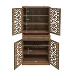 GDFStudio Hannah Rustic 72.05'' Tall Carved Cabinet with 1 Drawer, 4 Doors and 4 Adjustable Shelves
