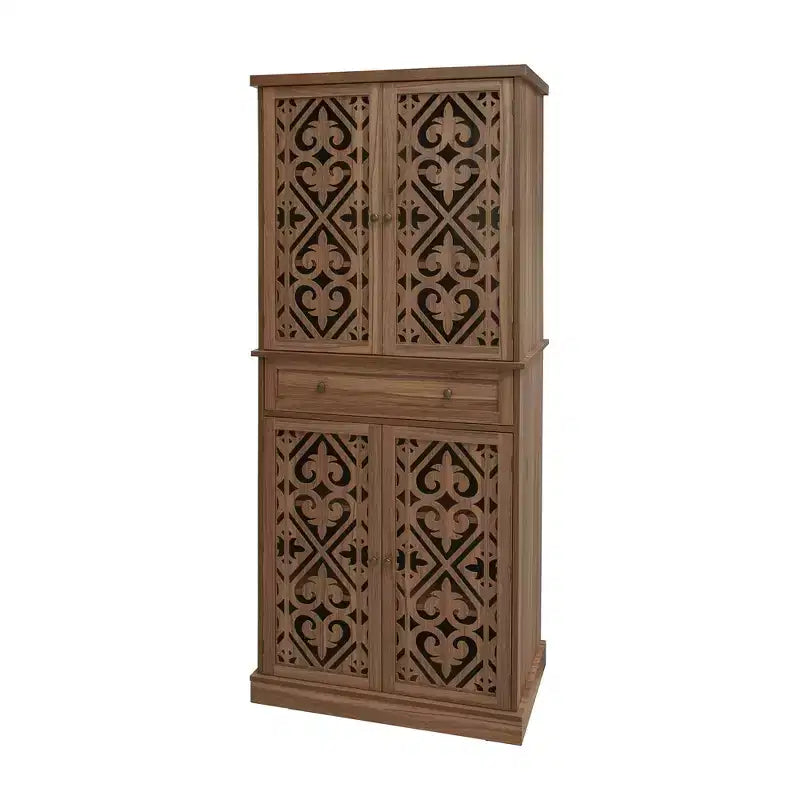 GDFStudio Hannah Rustic 72.05'' Tall Carved Cabinet with 1 Drawer, 4 Doors and 4 Adjustable Shelves