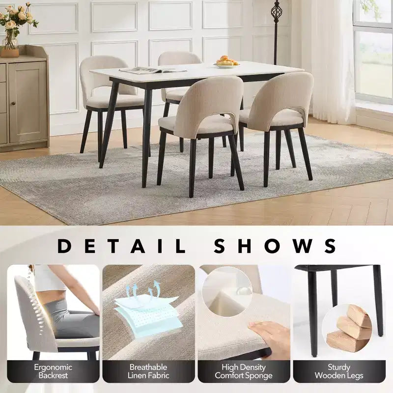 Lot de 2 Chaises de Salle à Manger Rembourrées, Chaises de Cuisine Modernes en Bois avec Dossier et Coussin Rembourré, Chaises d'Appoint pour Salle à Manger, Salon