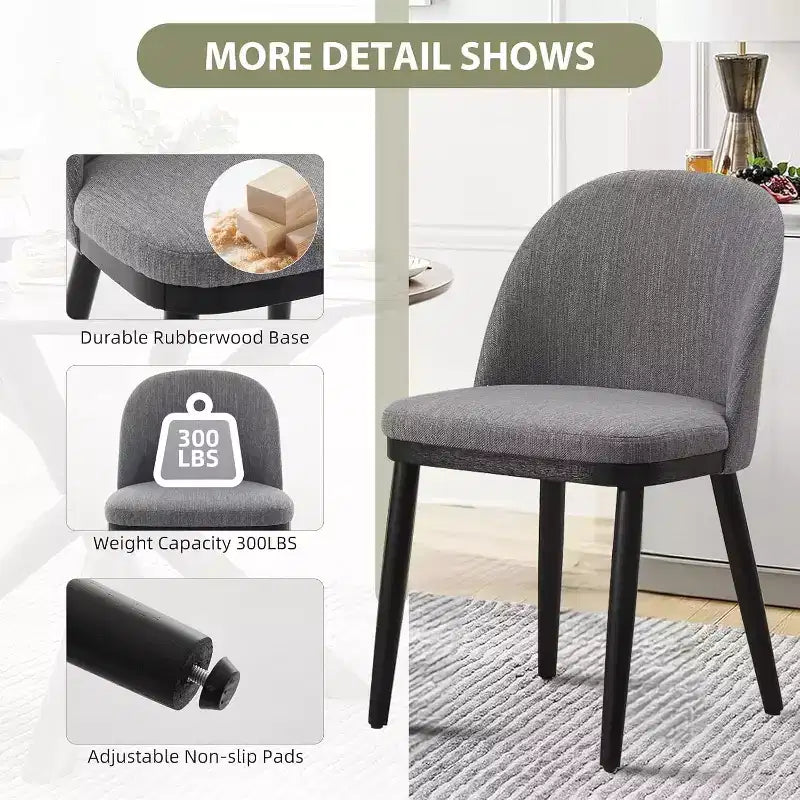 Lot de 2 Chaises de Salle à Manger Rembourrées, Chaises de Cuisine Modernes en Bois avec Dossier et Coussin Rembourré, Chaises d'Appoint pour Salle à Manger, Salon