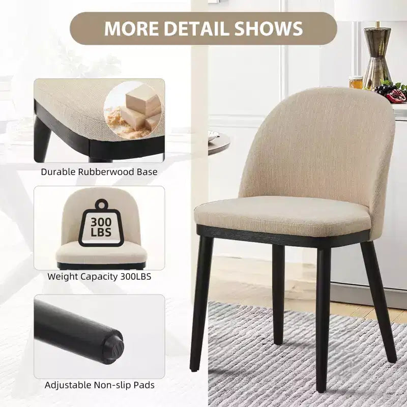 Lot de 2 Chaises de Salle à Manger Rembourrées, Chaises de Cuisine Modernes en Bois avec Dossier et Coussin Rembourré, Chaises d'Appoint pour Salle à Manger, Salon