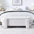 MAYEERTY Linen Fabric Upholstered Bench with Large Storage Space for Living Room Bedroom Entryway White