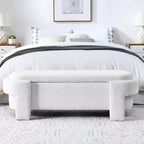 MAYEERTY Linen Fabric Upholstered Bench with Large Storage Space for Living Room Bedroom Entryway White