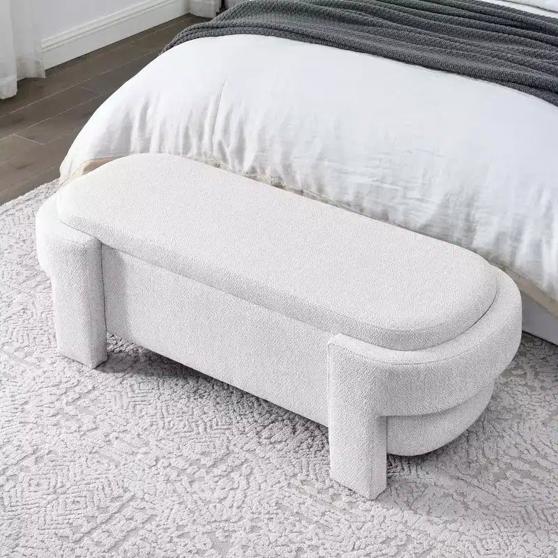 MAYEERTY Banc capitonné en tissu de lin avec grand espace de rangement pour salon, chambre à coucher, entrée, blanc