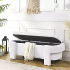 MAYEERTY Banc capitonné en tissu de lin avec grand espace de rangement pour salon, chambre à coucher, entrée, blanc