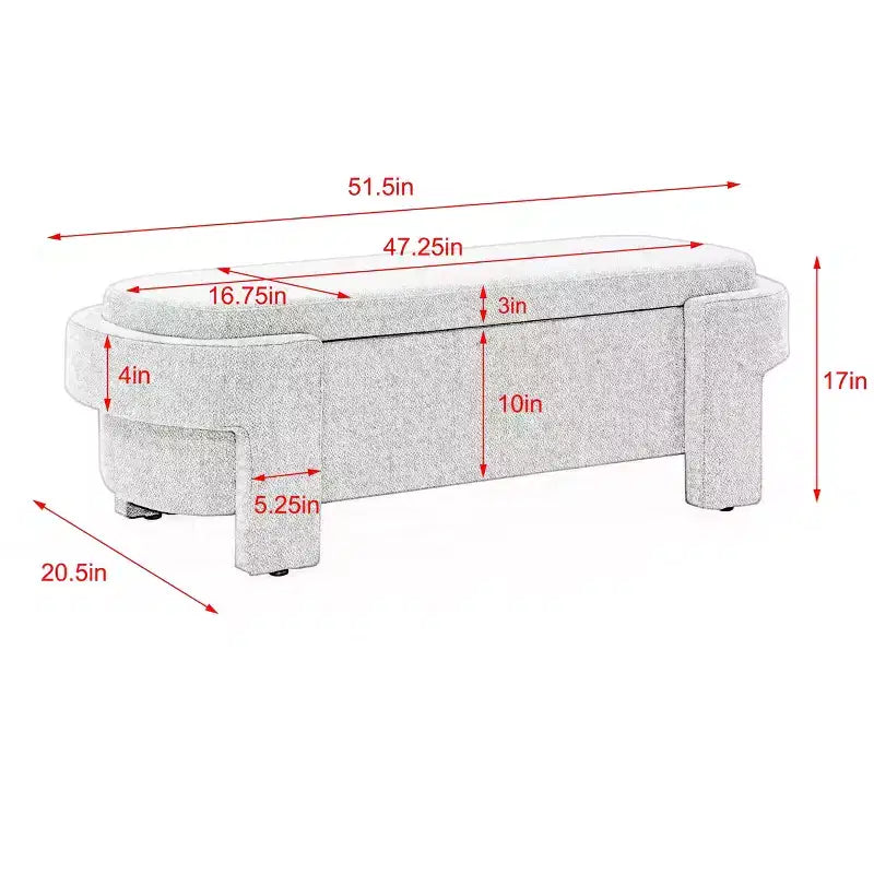 MAYEERTY Banc capitonné en tissu de lin avec grand espace de rangement pour salon, chambre à coucher, entrée, blanc
