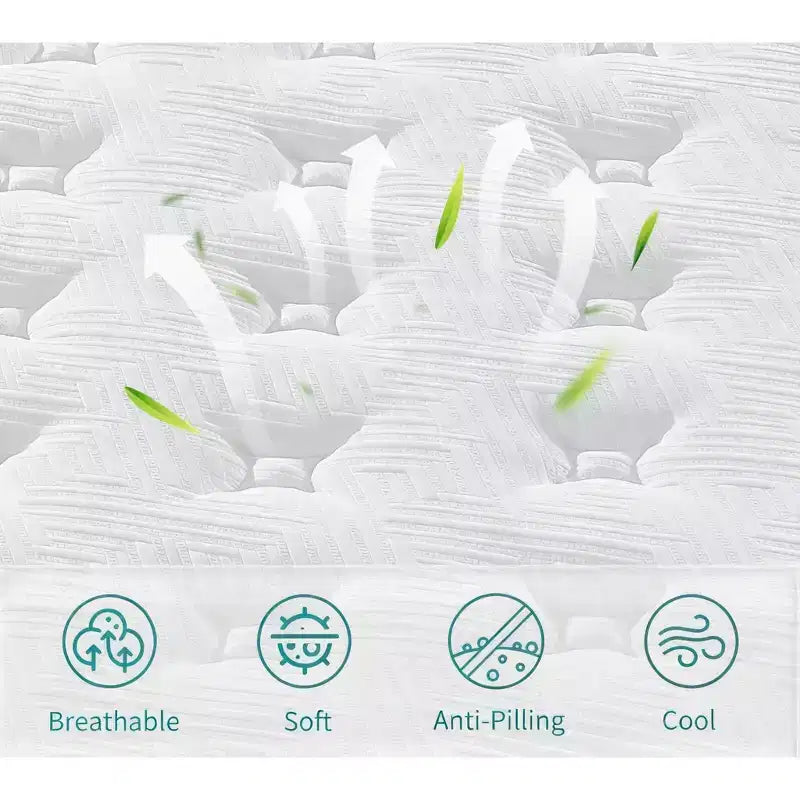Matelas hybride jumeau de 12 pouces, ressorts ensachés individuels, mousse à mémoire de forme à 7 zones, housse tricotée, certifié CertiPUR-US, blanc
