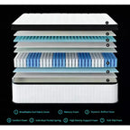 Matelas hybride jumeau de 12 pouces, ressorts ensachés individuels, mousse à mémoire de forme à 7 zones, housse tricotée, certifié CertiPUR-US, blanc