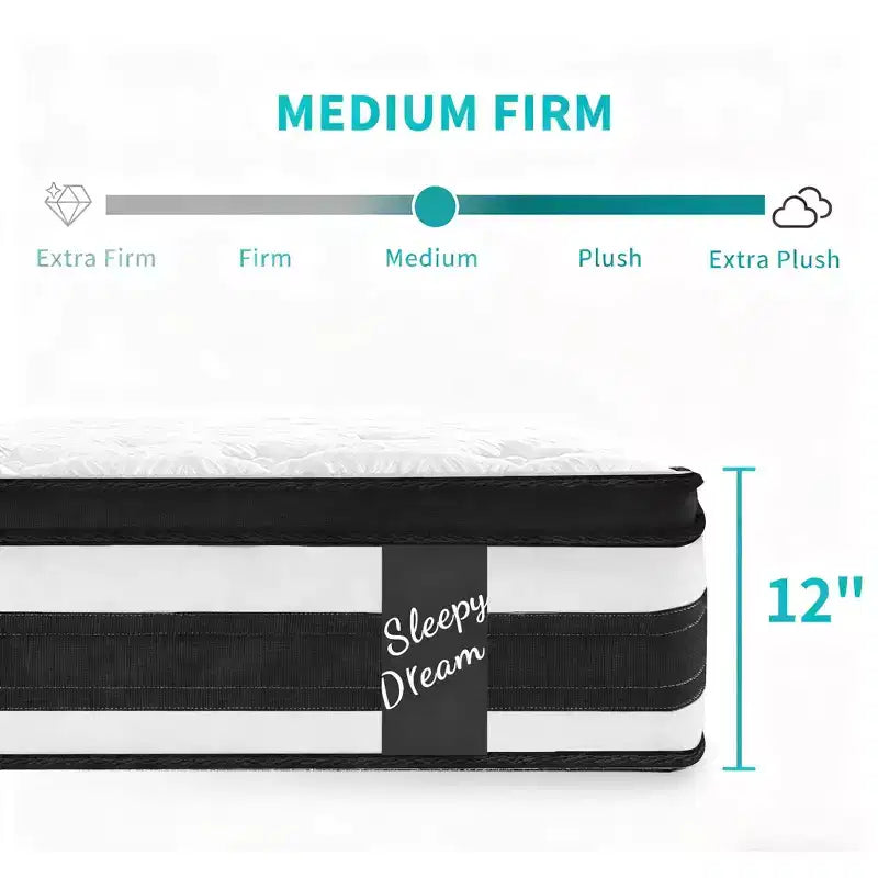 Matelas hybride jumeau de 12 pouces, ressorts ensachés individuels, mousse à mémoire de forme à 7 zones, housse tricotée, certifié CertiPUR-US, blanc