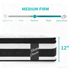 Matelas hybride jumeau de 12 pouces, ressorts ensachés individuels, mousse à mémoire de forme à 7 zones, housse tricotée, certifié CertiPUR-US, blanc