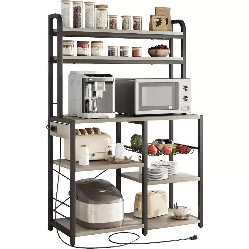 Meuble de Rangement Multi-Niveaux 6 Étages avec Prises Électriques Meuble de Rangement pour Micro-ondes Étagères Ouvertes pour Cuisine Salle à Manger Salon