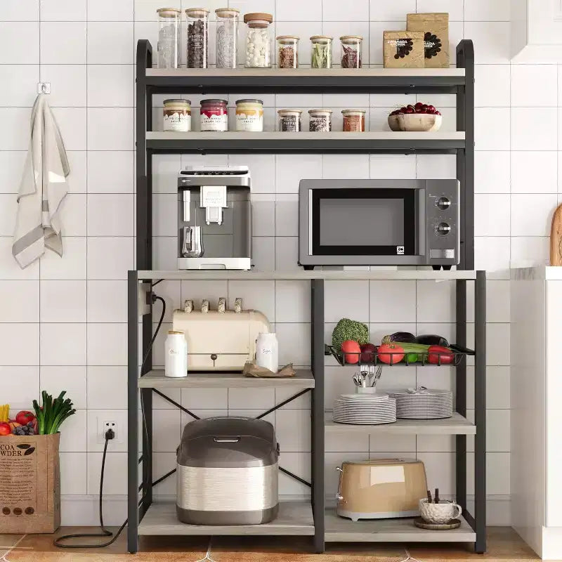 Meuble de Rangement Multi-Niveaux 6 Étages avec Prises Électriques Meuble de Rangement pour Micro-ondes Étagères Ouvertes pour Cuisine Salle à Manger Salon