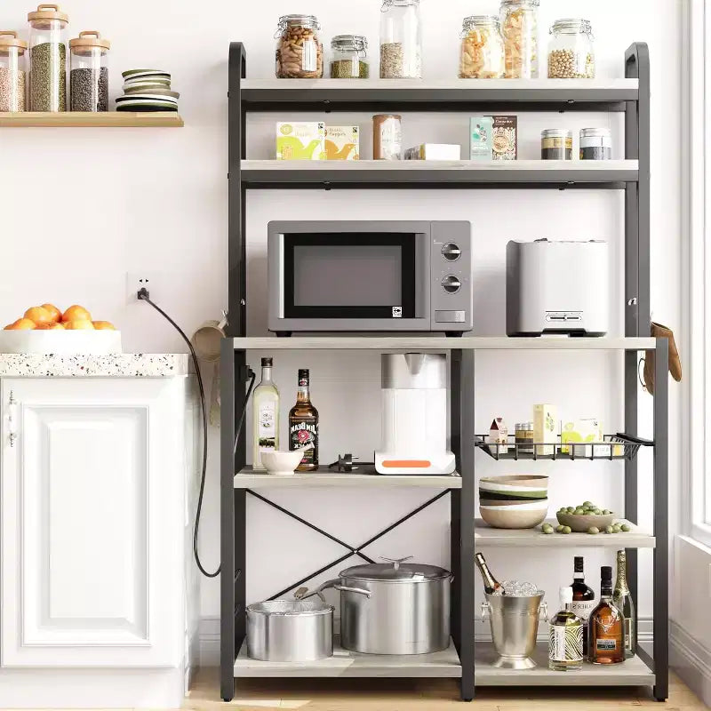 Meuble de Rangement Multi-Niveaux 6 Étages avec Prises Électriques Meuble de Rangement pour Micro-ondes Étagères Ouvertes pour Cuisine Salle à Manger Salon