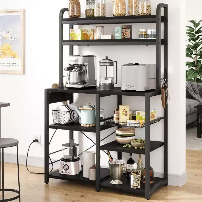 Meuble de Rangement Multi-Niveaux 6 Étages avec Prises Électriques Meuble de Rangement pour Micro-ondes Étagères Ouvertes pour Cuisine Salle à Manger Salon