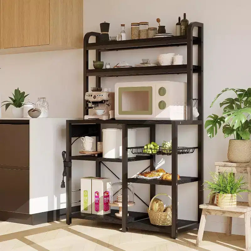 Meuble de Rangement Multi-Niveaux 6 Étages avec Prises Électriques Meuble de Rangement pour Micro-ondes Étagères Ouvertes pour Cuisine Salle à Manger Salon