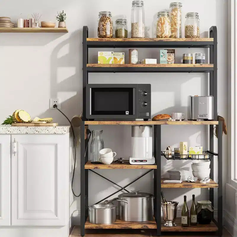 Meuble de Rangement Multi-Niveaux 6 Étages avec Prises Électriques Meuble de Rangement pour Micro-ondes Étagères Ouvertes pour Cuisine Salle à Manger Salon