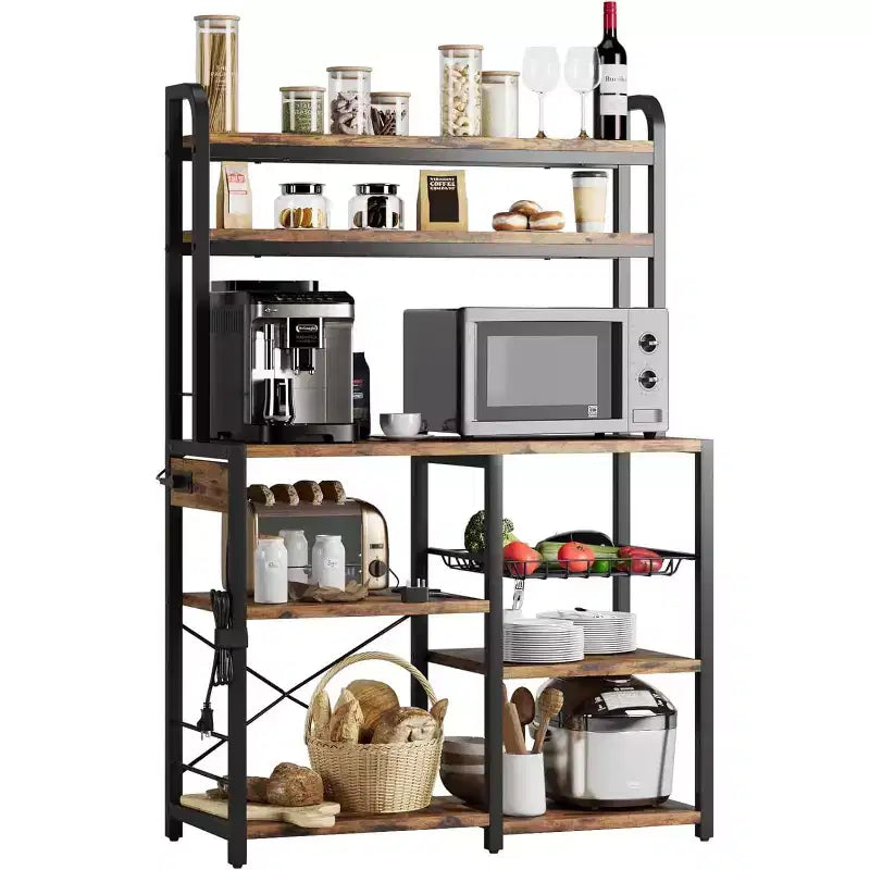 Meuble de Rangement Multi-Niveaux 6 Étages avec Prises Électriques Meuble de Rangement pour Micro-ondes Étagères Ouvertes pour Cuisine Salle à Manger Salon