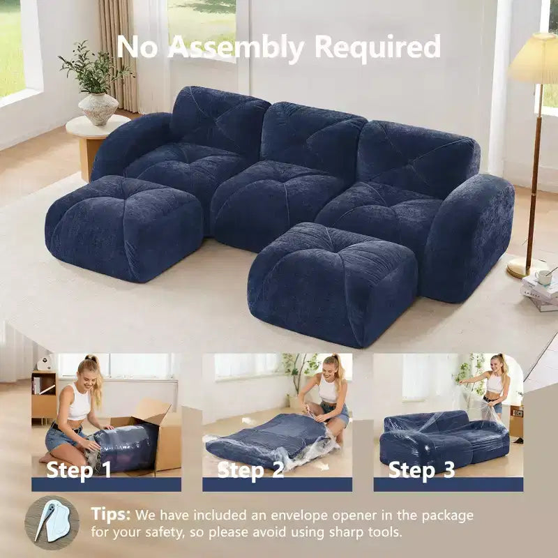 Canapé sans osselets en U Clihome, Design touffu, Éponge haute densité 32D, Base antidérapante, Combinaison libre, Ottomane mobile pour bureau et salle de cinéma maison