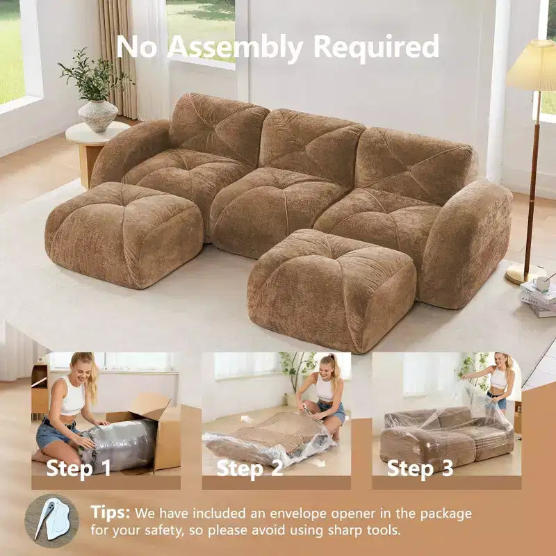 Canapé sans osselets en U Clihome, Design touffu, Éponge haute densité 32D, Base antidérapante, Combinaison libre, Ottomane mobile pour bureau et salle de cinéma maison
