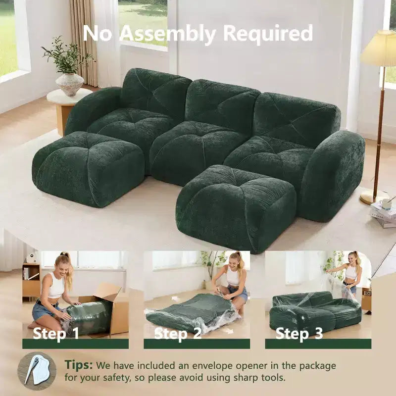 Canapé sans osselets en U Clihome, Design touffu, Éponge haute densité 32D, Base antidérapante, Combinaison libre, Ottomane mobile pour bureau et salle de cinéma maison