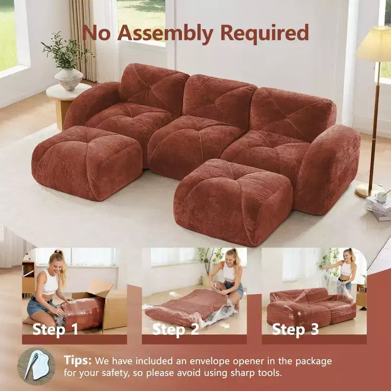 Canapé sans osselets en U Clihome, Design touffu, Éponge haute densité 32D, Base antidérapante, Combinaison libre, Ottomane mobile pour bureau et salle de cinéma maison