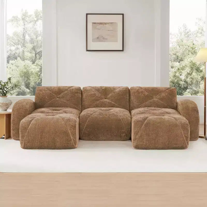 Clihome U-Shaped Boneless Sofa,Tufted Design,32D High Density Sponge,Bottom Anti-Slip Design,Free Combination,Movable Ottoman For Study & Home Theater