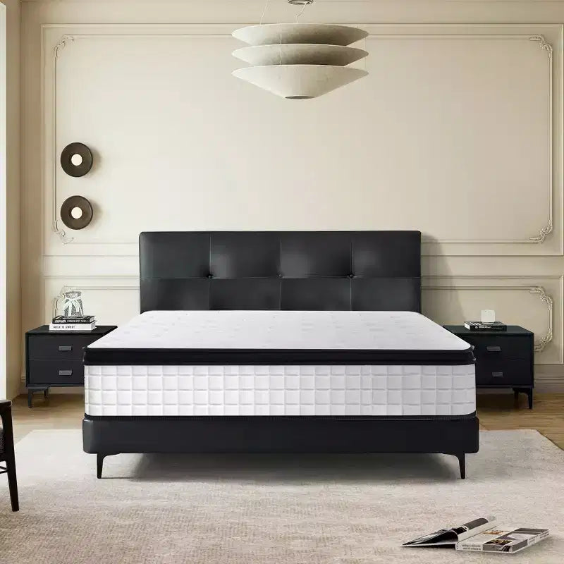 Matelas hybride pleine grandeur 12 pouces, ressorts ensachés individuels, mousse à mémoire de forme 7 zones, housse tricotée, certifié CertiPUR-US, blanc