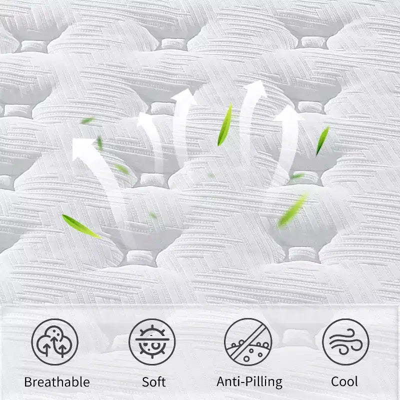 Matelas hybride pleine grandeur 12 pouces, ressorts ensachés individuels, mousse à mémoire de forme 7 zones, housse tricotée, certifié CertiPUR-US, blanc