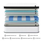 Matelas hybride pleine grandeur 12 pouces, ressorts ensachés individuels, mousse à mémoire de forme 7 zones, housse tricotée, certifié CertiPUR-US, blanc
