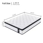 Matelas hybride pleine grandeur 12 pouces, ressorts ensachés individuels, mousse à mémoire de forme 7 zones, housse tricotée, certifié CertiPUR-US, blanc