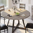 Ensemble de salle à manger rond 5 pièces pour 4 personnes, table de cuisine robuste en bois et 4 chaises rembourrées, ensemble de table à manger circulaire peu encombrant pour salle à manger