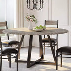 Ensemble de salle à manger rond 5 pièces pour 4 personnes, table de cuisine robuste en bois et 4 chaises rembourrées, ensemble de table à manger circulaire peu encombrant pour salle à manger