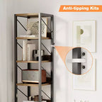 6-Tier Narrow Bookshelf, Tall Slim Bookcase with Metal Frame - Rustic Industrial Corner Shelf, Freestanding Storage Rack for Bedroom, Living Room